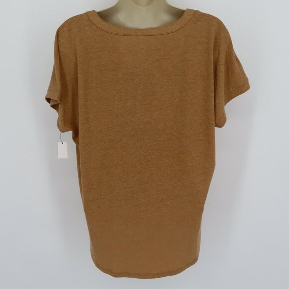 Talbots Womens Medium Linen Blend Y Neck Heathered Tan Brown Shirt Top NEW - Picture 6 of 10